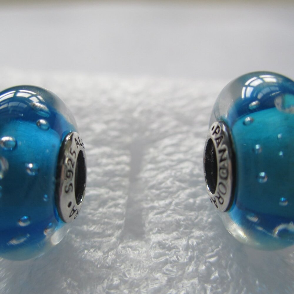 2 Blue Effervescence Clear CZ Pandora Charms Murano Glass Summer World Cup Deal